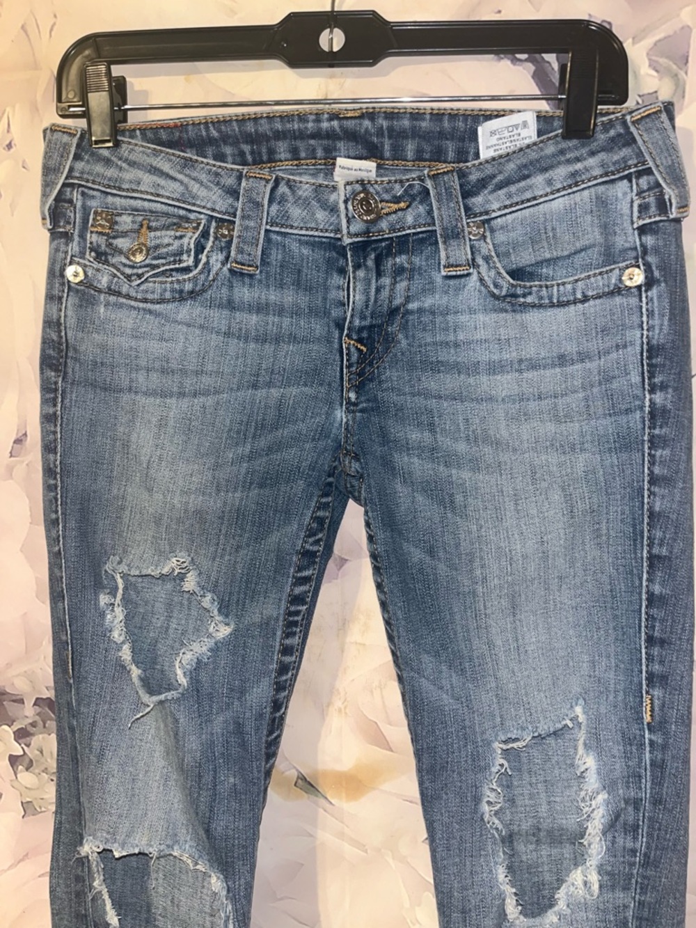 True Religion Jeans Womens 28 Curvy Skinny With Flap Light Wash Denim Ripped y2k - Picture 3 of 6
